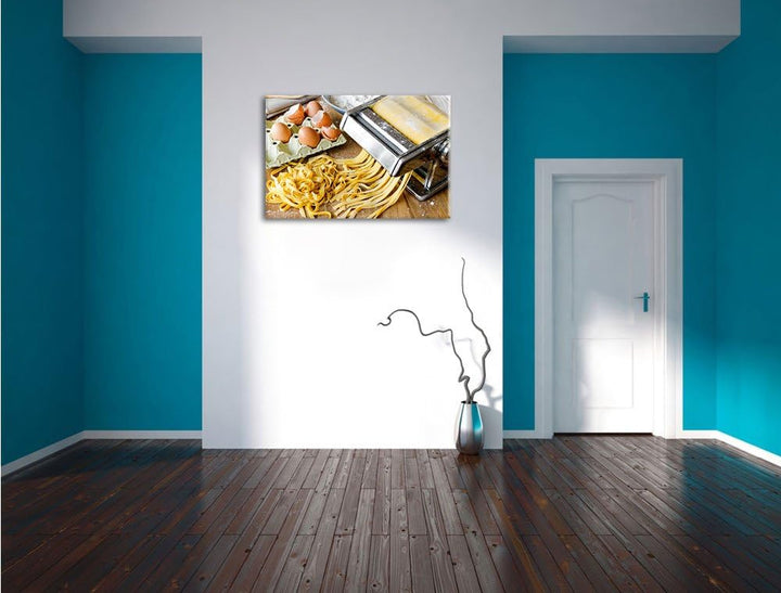 Nudelmaschine Pasta Italia Format: 100x70 auf Leinwand, XXL riesige Bilder fertig gerahmt mit Keilra