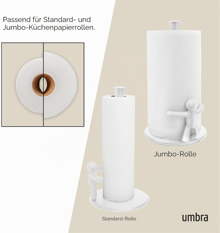 Umbra Buddy Küchenrollenhalter Weiss stehend, Zewa Rollenhalter und Papierrollenhalter für Küchentüc