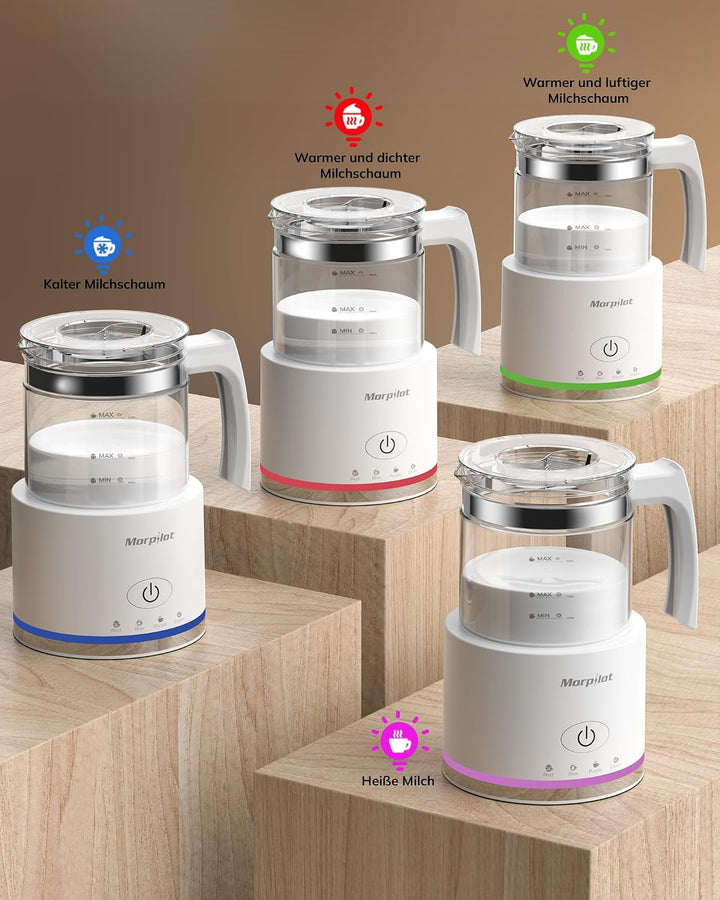 Morpilot Milchaufschäumer Elektrisch, 500ml 600W, 4 in 1 Milchschäumer für Heisser und Kalter, Visue
