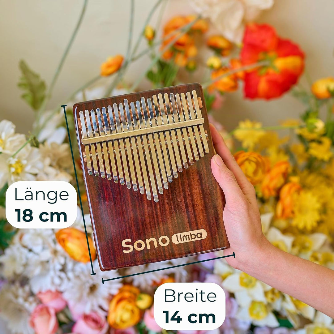 Kalimba "Sonolimba" mit 21 Schlüsseln in C - Dur aus Rosenholz - Daumenklavier inkl. Set mit Liederb