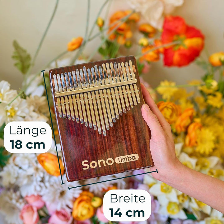 Kalimba "Sonolimba" mit 21 Schlüsseln in C - Dur aus Rosenholz - Daumenklavier inkl. Set mit Liederb