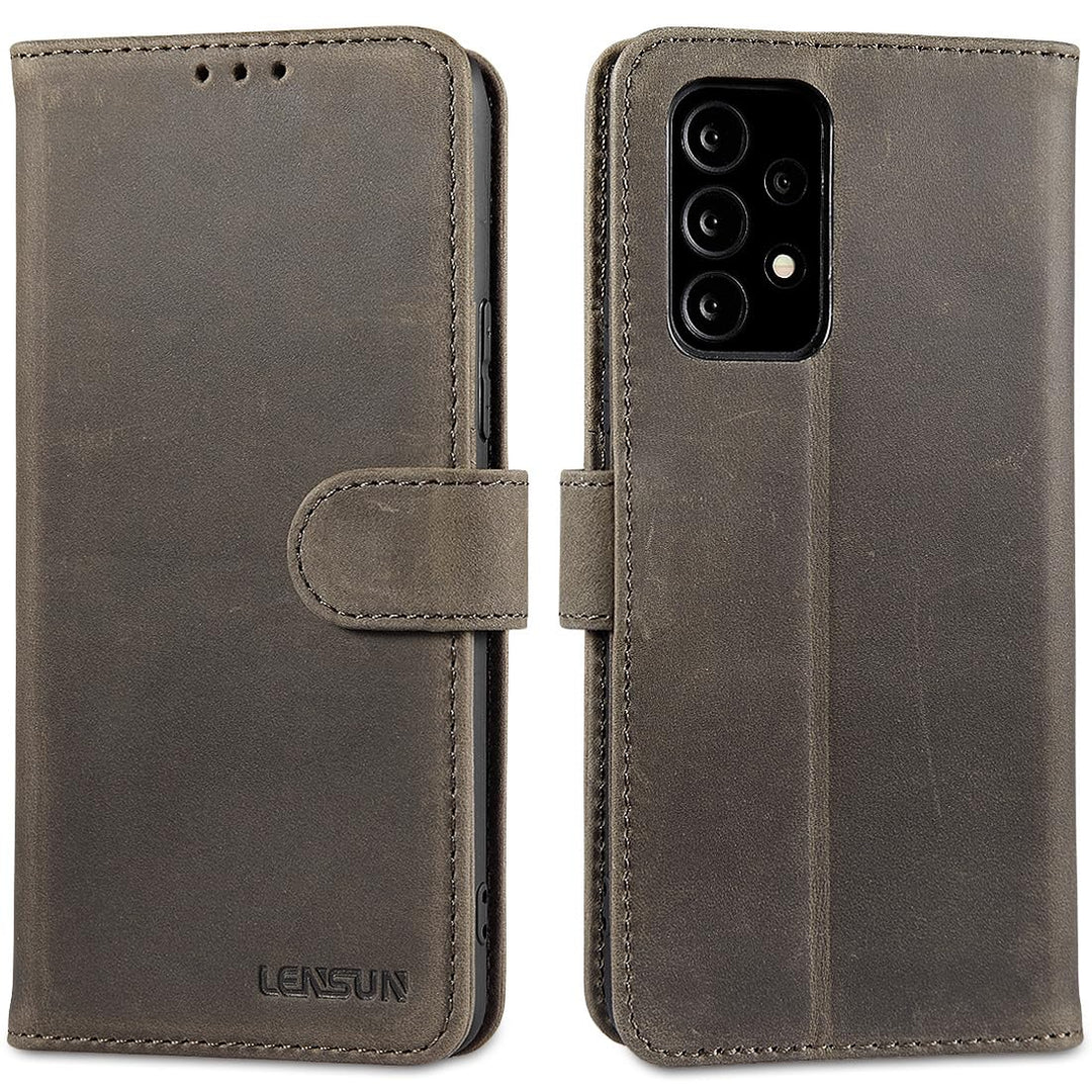 LENSUN Echtleder Hülle für Samsung Galaxy A53, Handyhülle [Echtes Leder][Standfunktion][RFID Briefta