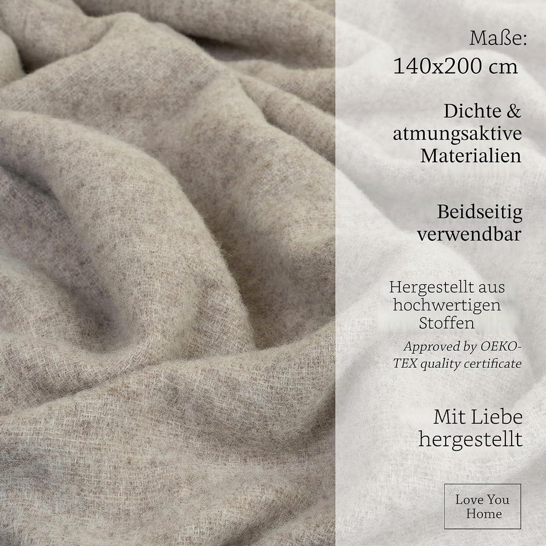 LYHome Lammwolldecke 100% Schurwolle, Warm Kuscheldecke 140 x 200 cm | Winterdecke, Couchdecke, Sofa