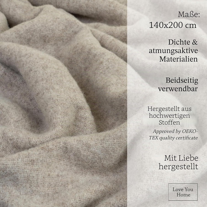 LYHome Lammwolldecke 100% Schurwolle, Warm Kuscheldecke 140 x 200 cm | Winterdecke, Couchdecke, Sofa