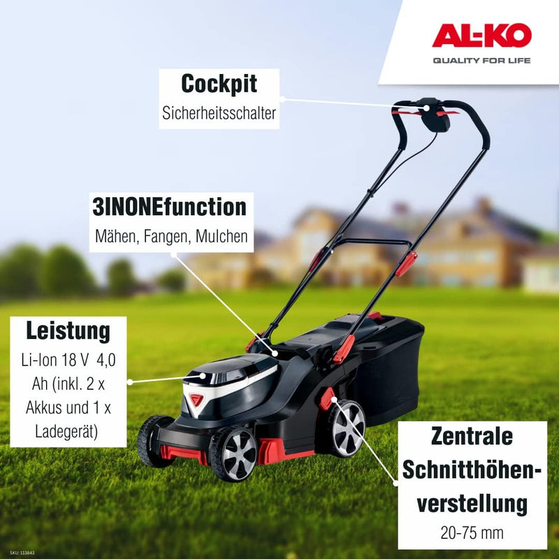 AL-KO Akku-Rasenmäher 38.2 Li Comfort, 38 cm Schnittbreite, Akkufach für bis zu 2 Akkus 18 V Li-Ion