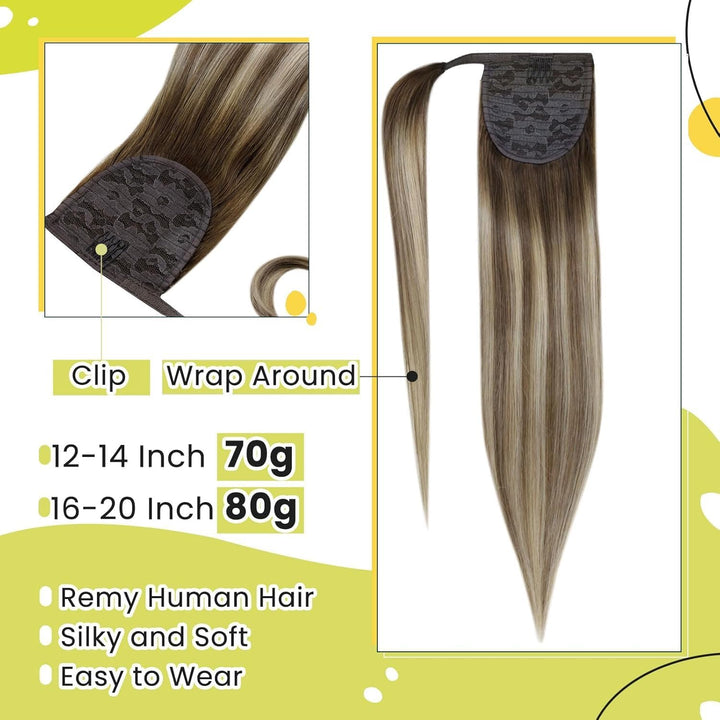 RUNATURE Echthaar Zopf Echte Haare Ponytail Extensions Echthaar Haar Pferdeschwanz Extensions Echtha