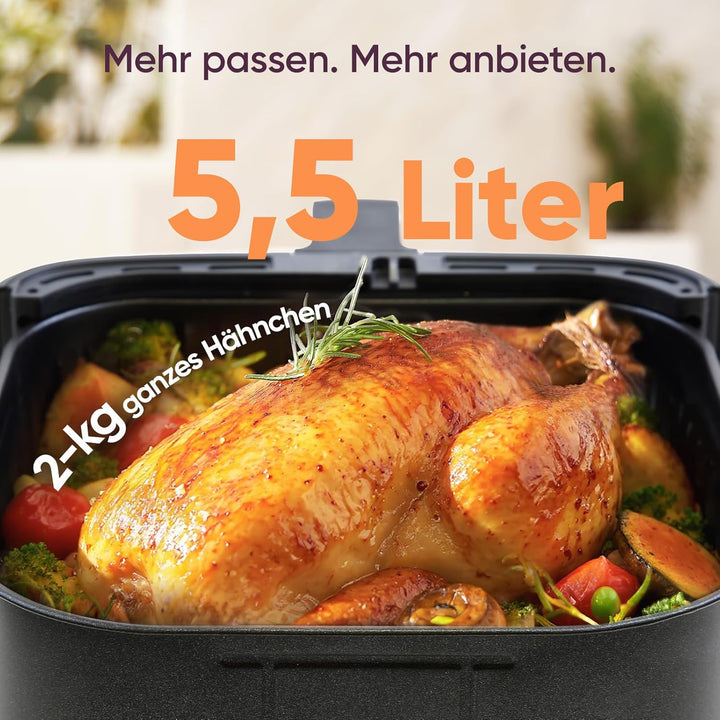 COSORI Heissluftfritteuse 5,5L XXL Weiss Friteuse Heissluft Fritteusen Air Fryer mit Digitalem LED-T