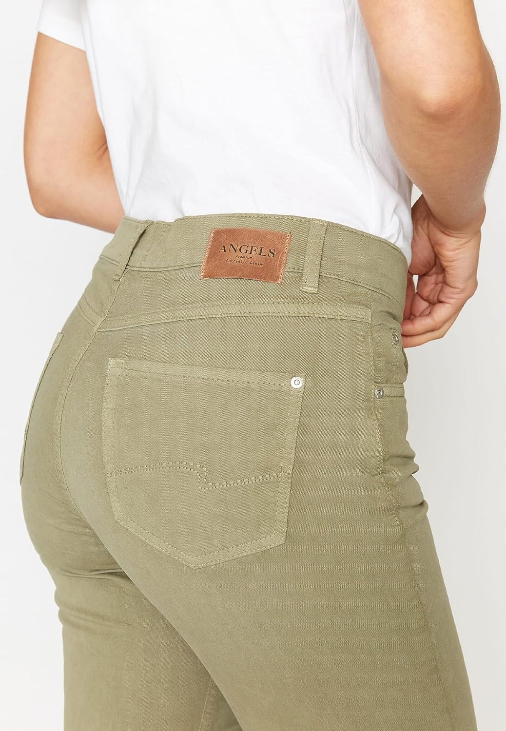 ANGELS Straight-Leg Jeans Jeans Cici mit Coloured Denim mit Label-Applikationen 42 Khaki, 42 Khaki