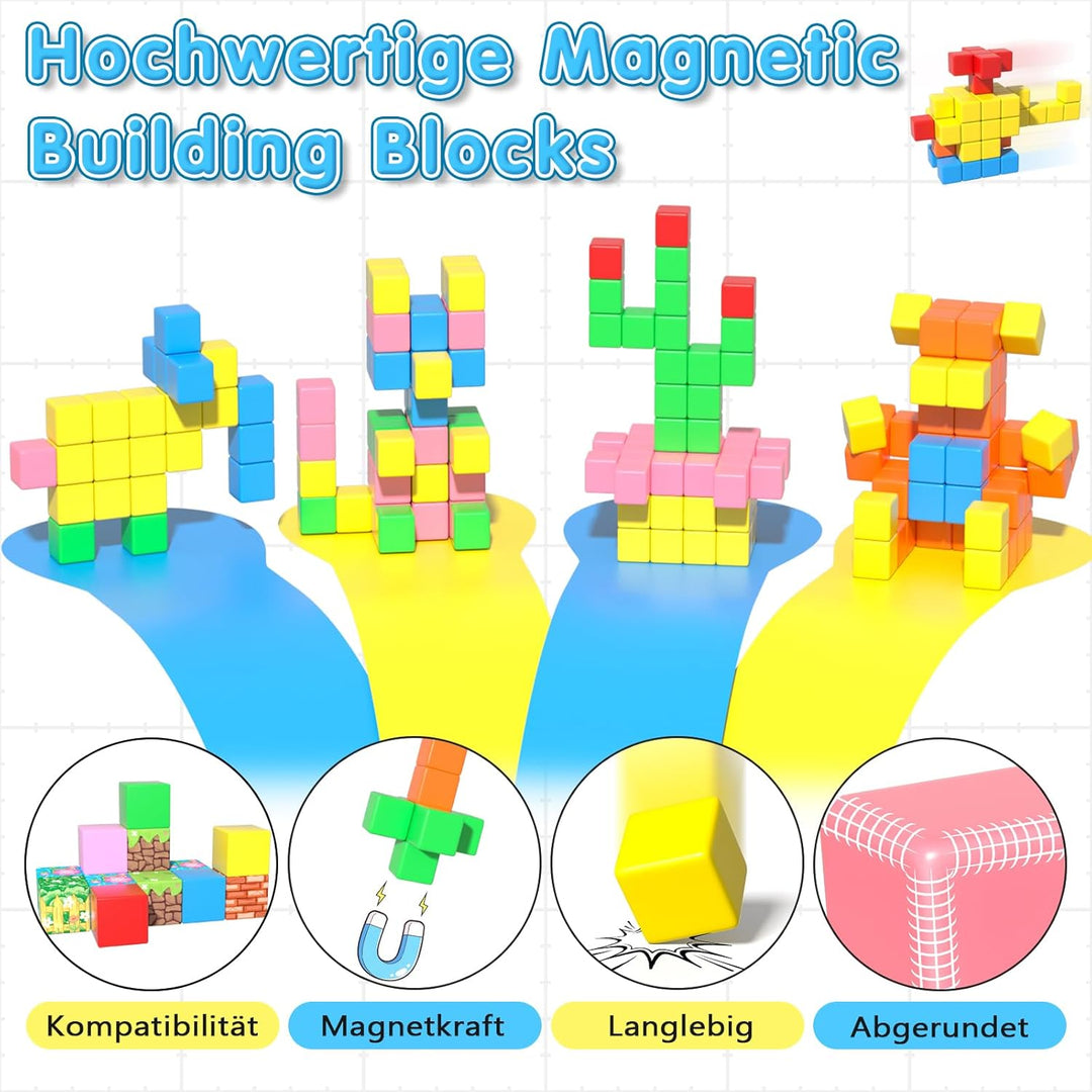 Magnetische Bausteine, Magnetbausteine Kinder ab 3+ Jahre, Montessori Spielzeug, Magnetwürfel, Magne