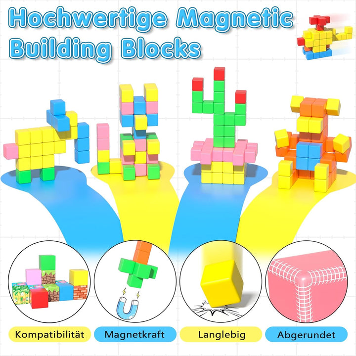 Magnetische Bausteine, Magnetbausteine Kinder ab 3+ Jahre, Montessori Spielzeug, Magnetwürfel, Magne