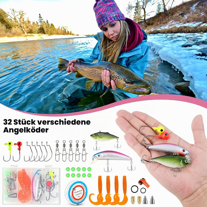 PLUSINNO Teleskop-Angelrute und -rolle für Damen, rosafarbene Angelrute Rosa 2.1M 6.86Ft fishing ful