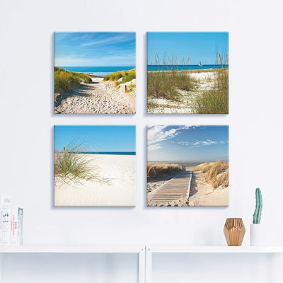 ARTLAND Leinwandbilder auf Holz Wandbild Bild Set 4 teilig je 40x40 cm Quadratisch Landschaft Strand