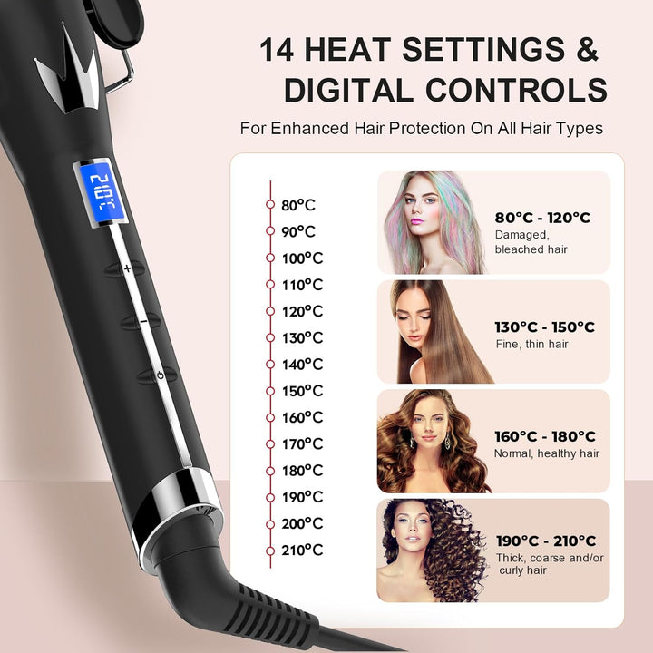 Welleneisen 3 Fässer Lockenstab BEACHWAVES Φ25mm, AIMERVO Curler LCD 14 Temperaturstufen 80-210℃, fü
