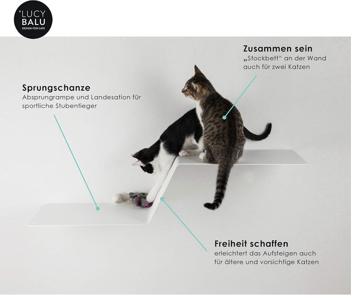 Katzen Kletterhilfe Wave in Weiss oder Anthrazit I Wandmontiertes Brett 92 x 24 x 29 cm I Pulverbesc