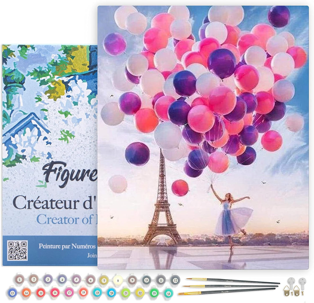 Figured'Art Malen Nach Zahlen Erwachsene Mit Rahmen Luftballons in Paris - Paint by Numbers Basteln