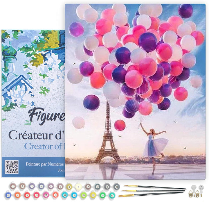Figured'Art Malen Nach Zahlen Erwachsene Mit Rahmen Luftballons in Paris - Paint by Numbers Basteln