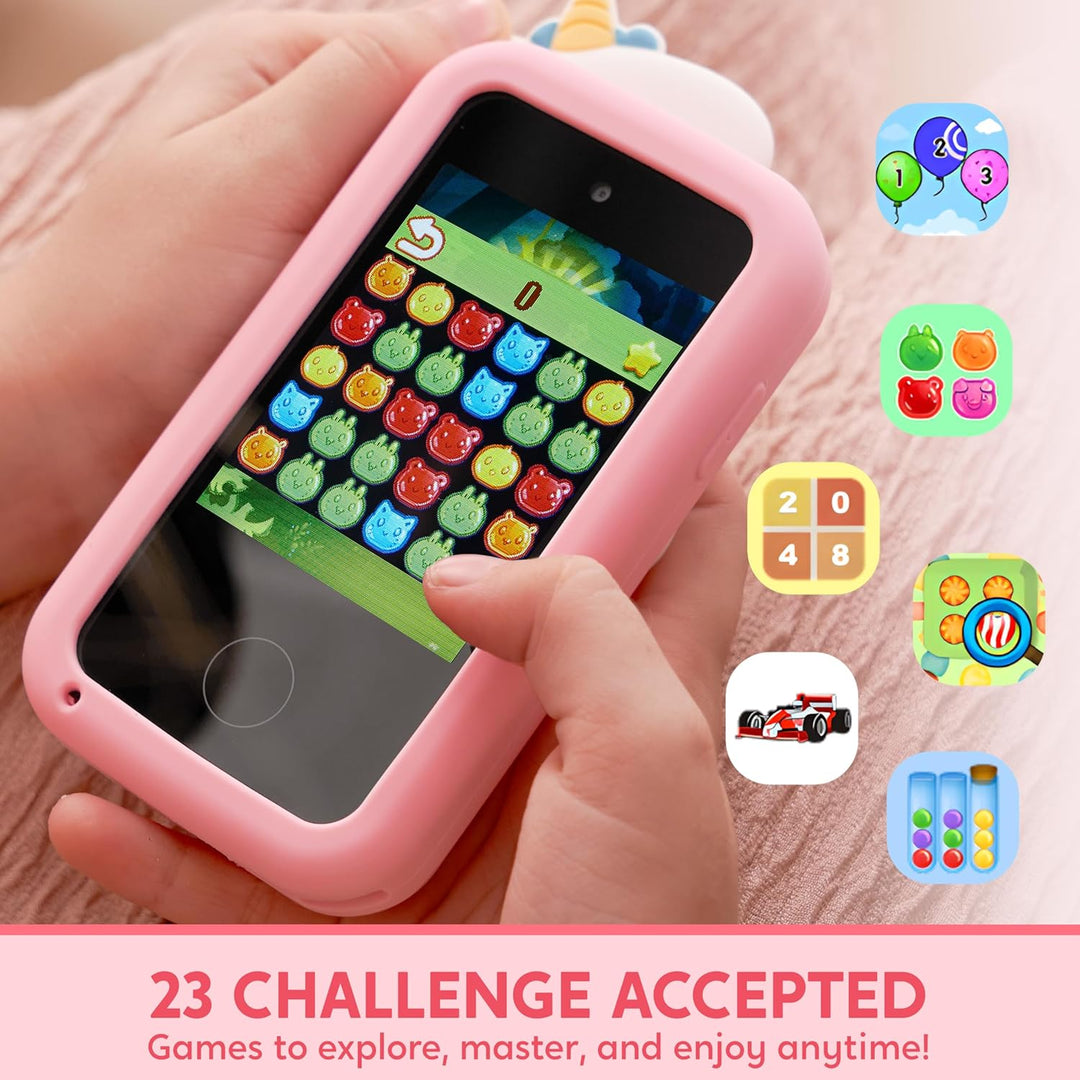SYNCFUN Kinder Handy Smartphone,Kinder Kamera Spielzeug mit Dual-Kamera,Spiel,Musik Player 8GB Karte