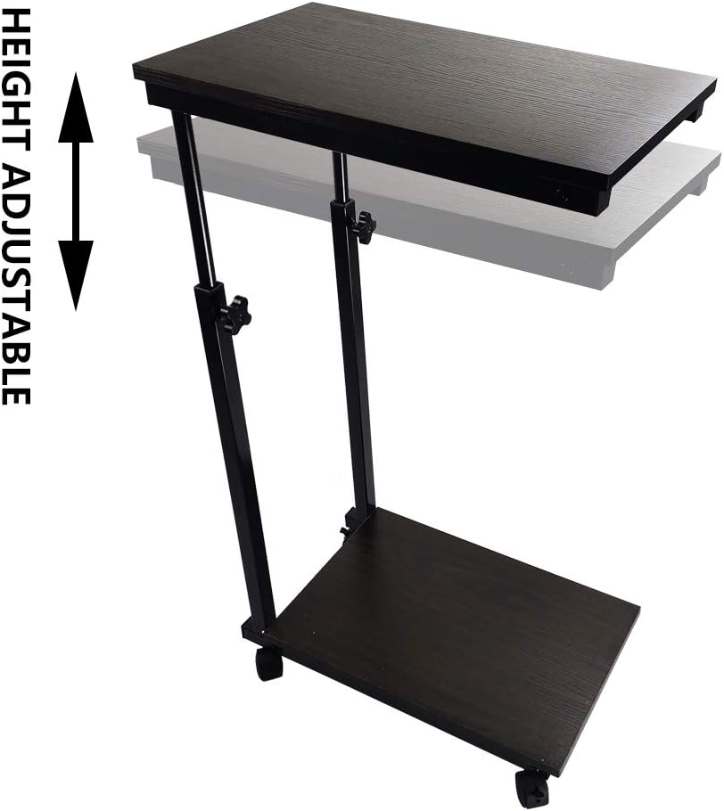 KKTONER Beistelltisch Sofatisch höhenverstellbar Betttisch Kaffeetisch mit Rollen Walnuss Optik