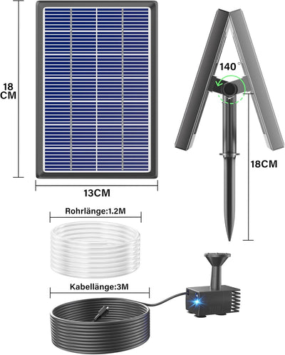 Biling Solar-Springbrunnen mit Panel, Wasserpumpe für Vogelbad, 3.5W Solar-Wasserbrunnen mit 4ft Was
