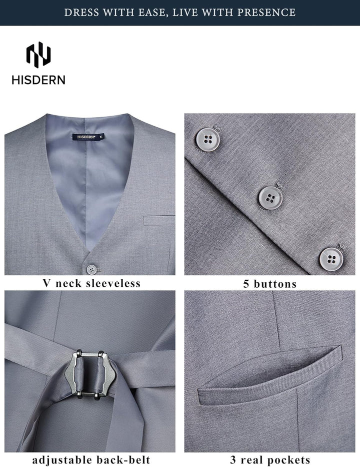 HISDERN Herren Formale Hochzeit Party Weste Baumwolle Einfarbig Weste XS Hellgrau, XS Hellgrau