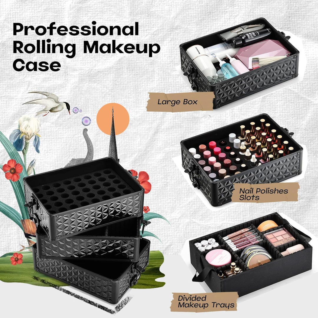 Kosmetik Trolley 5 in 1 Kosmetikkoffer Trolley Make up Koffer Gross Friseurkoffer mit Rollen Schmink