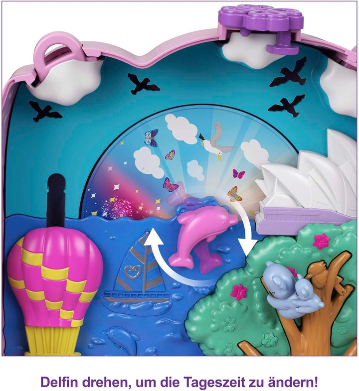 Polly Pocket Schatulle, Koala Bär in Tierabenteuer Thema, mit 2 Puppen, 5 Tieren und 1 Auto, interak