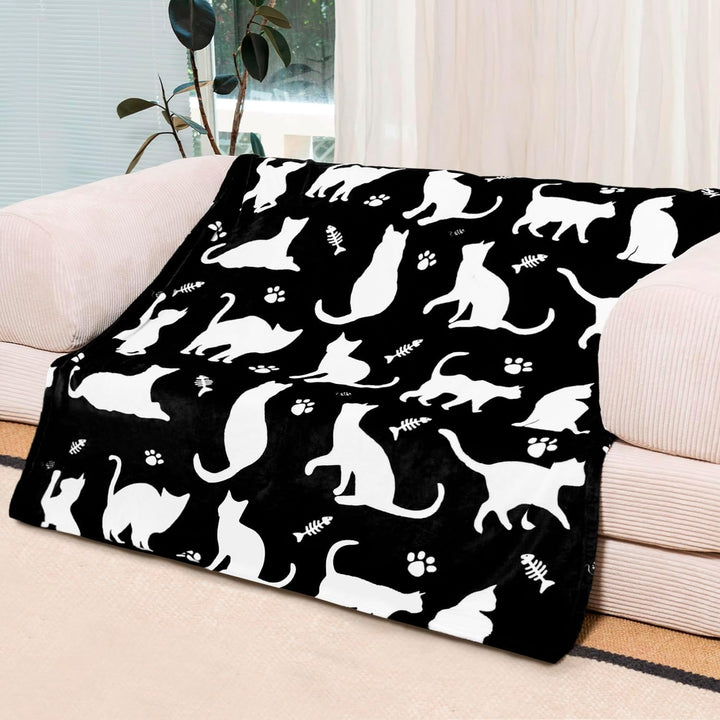 Katze Kuscheldecke für Kinder,Katzenmotiv Decke Kinder Weich Flauschig Fleecedecke Karikatur Einfach