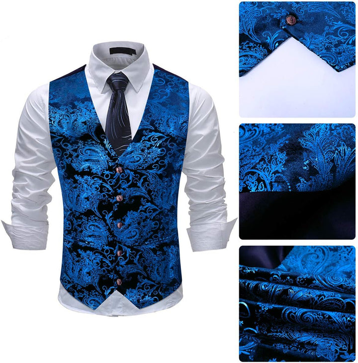 Allthemen Weste Herren Westen Gilet Jacquard Anzugweste für Hochzeit und Party M Blau, M Blau
