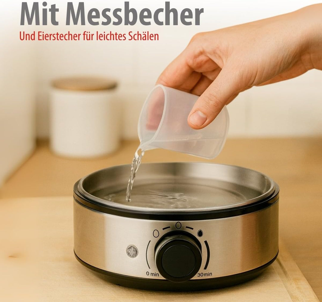 alpina Eierkocher 400W – Egg Cooker für 7 Eier – Eier Kocher mit Zeitschaltuhr und Messbecher – Edel