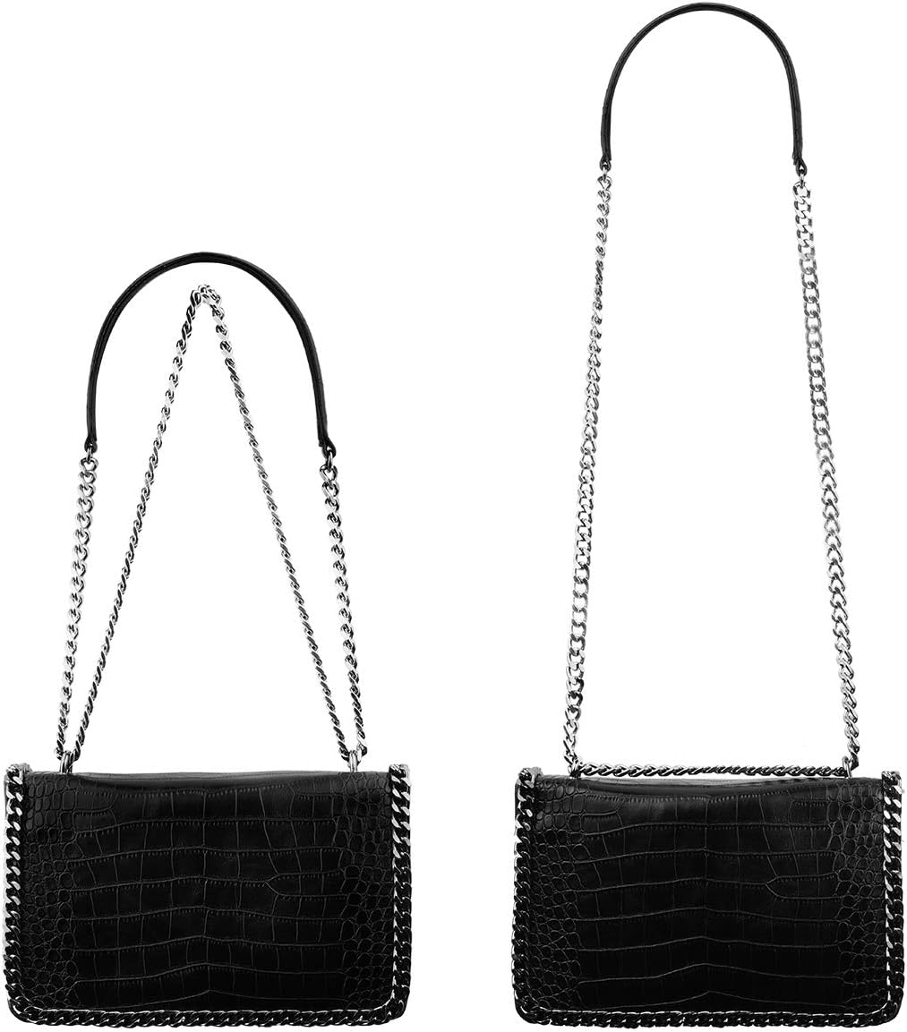 CRAZYCHIC - Damen Kette Umhängetasche - Kroko PU Leder Gesteppte Klappe Schultertasche - Steppmuster