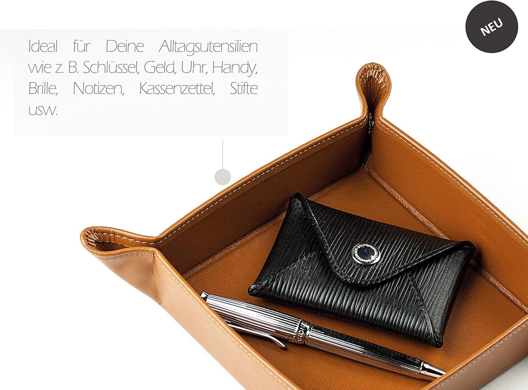 DELMON VARONE - Personalisierbarer Taschenleerer aus Premium Leder Boxcalf braun, Schlüsselschale id