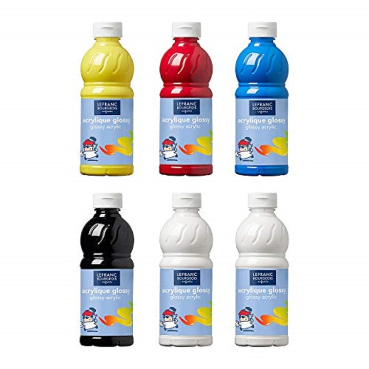 Lefranc & Bourgeois 188294 Glossy Acrylfarbe, 6 x 500 ml Flaschen 6 Farben A 500ml Flaschen 500 ml (