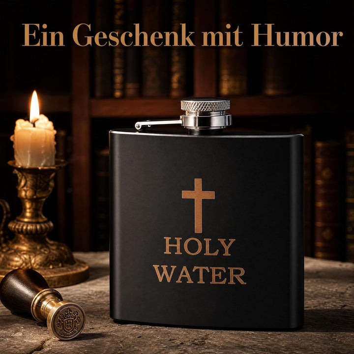 Hemobllo Flachmann Weihwasser Schwarz aus Edelstahl - Lustige Weihwasserflasche mit Kreuz Design - A