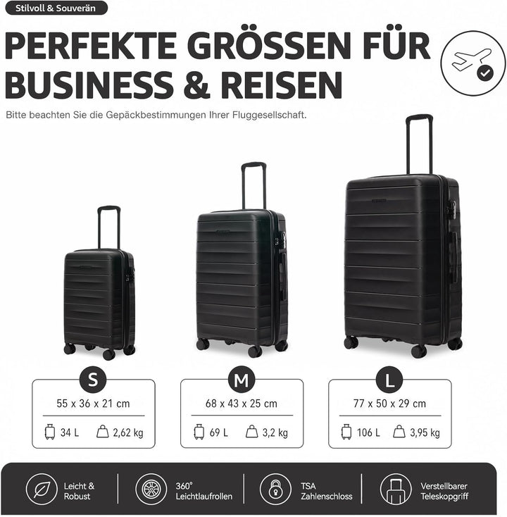 Mariner PP-Kofferset 2-teilig M+L, 360°-Doppelrollen, Carbon Black | M 68 cm und L 77 cm, hochwertig