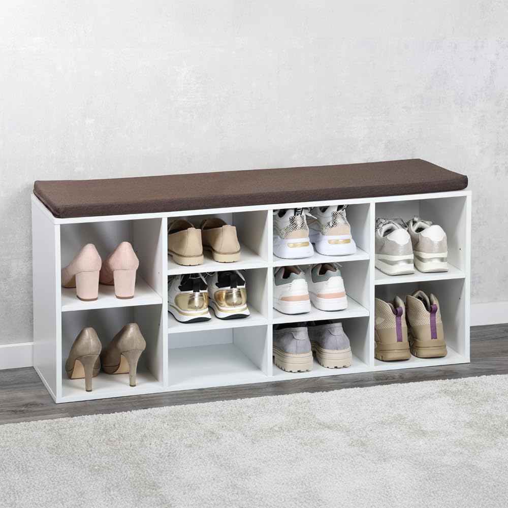 Moon Home Schuhschrank mit Sitzkissen - Stardust White, aus FSC® Holz Faserplatte weiss, Ordnung &amp; A