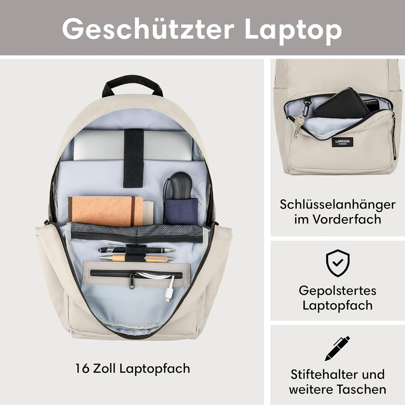 LARKSON Schulrucksack Mädchen & Jungen Teenager - No 3 - Rucksack Damen & Herren für Schule - 16" La