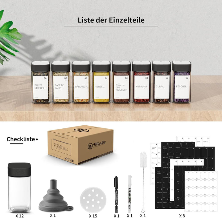 Gewürzgläser Eckig Set 12 x 120ml mit Edelstahl Deckel Black040 12, Black040 12
