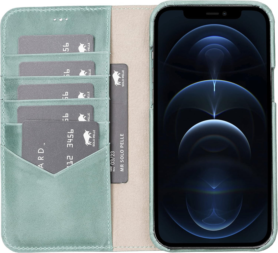 Solo Pelle Lederhülle kompatibel für iPhone 12 Pro Max in 6.7 Zoll abnehmbare Hülle (2in1) inkl. Kar