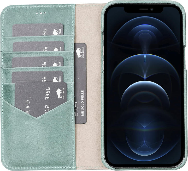 Solo Pelle Lederhülle kompatibel für iPhone 12 Pro Max in 6.7 Zoll abnehmbare Hülle (2in1) inkl. Kar