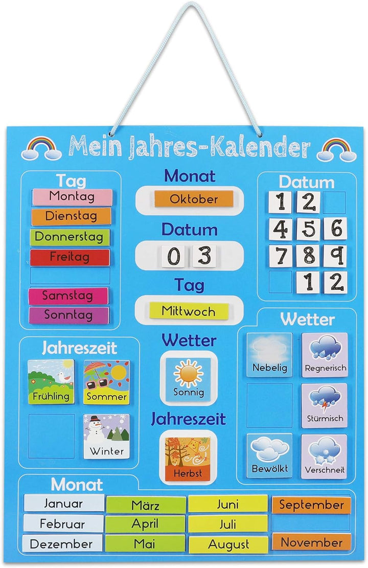 Navaris Kalender Tafel für Kinder - Lerntafel Jahreszeiten Uhr - Magnet Spiel Lernuhr - Kinderkalend