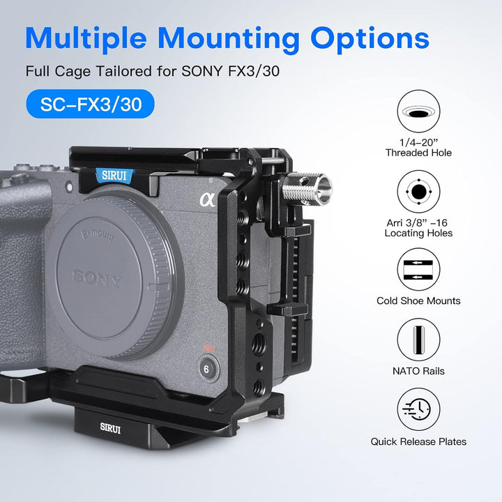 SIRUI FX30 FX3 Cage käfig für Sony FX30 FX3 mit Original XLR-Griff, HDMI-Kabelklemme, für ARRI 3/8"-