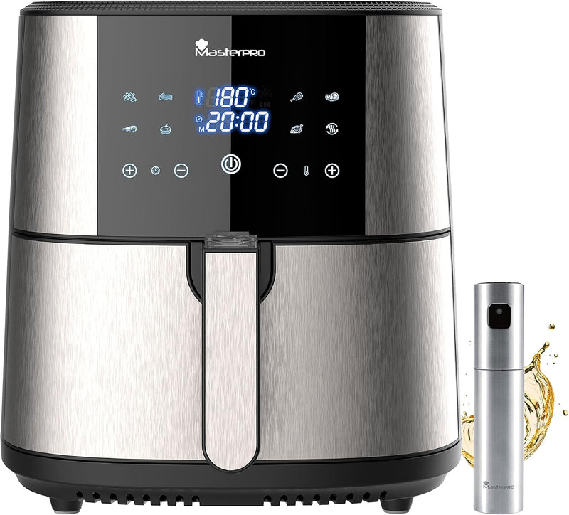 MasterPro Foodies | Ölfreie Fritteuse 6L 1800W mit Ölsprüher | LED-Touchscreen und Antihaft-Korb | L