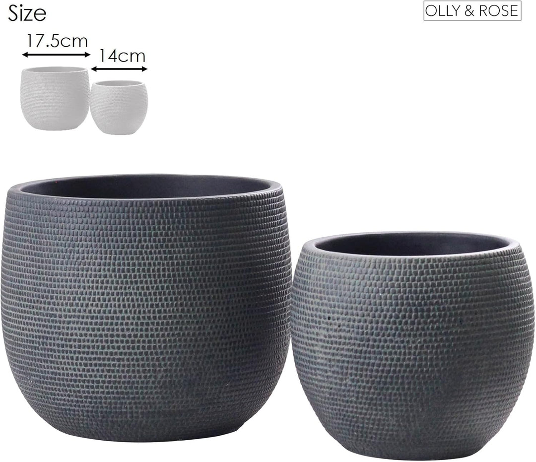 Olly & Rose Barcelona Keramik-Blumentopf-Set 2 – Pflanzgefässe für drinnen und draussen, Schwarz, Sc