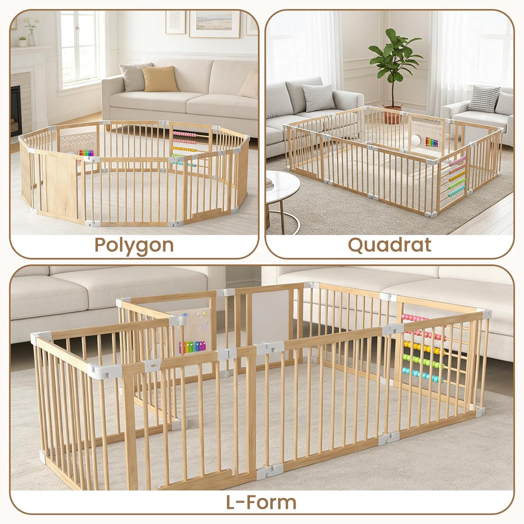 240x160x61cm Baby Laufgitter klappbar Laufstall Holz Kinder Activity Center mit Tür, musikalischem S