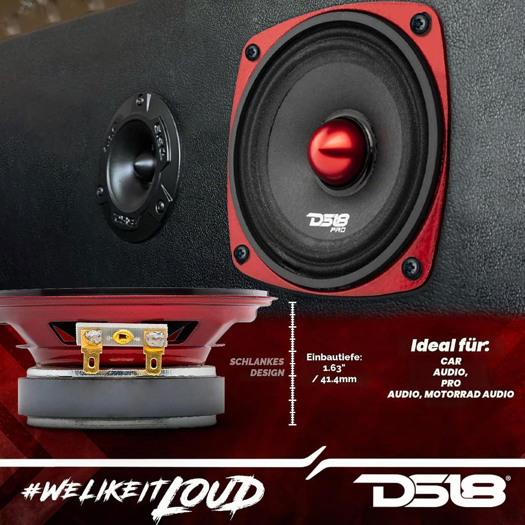 DS18 1 PRO-X4.4BMSL Mitteltöner 10 cm 100 mm 4" Durchmesser, 100 Watt rms und 200 Watt max, Impedanz