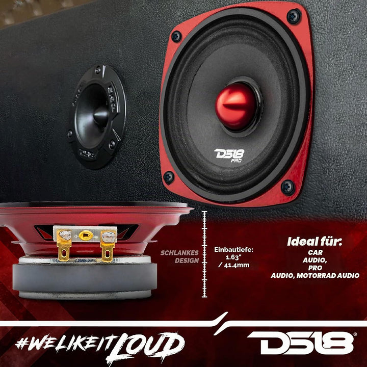 DS18 1 PRO-X4.4BMSL Mitteltöner 10 cm 100 mm 4" Durchmesser, 100 Watt rms und 200 Watt max, Impedanz