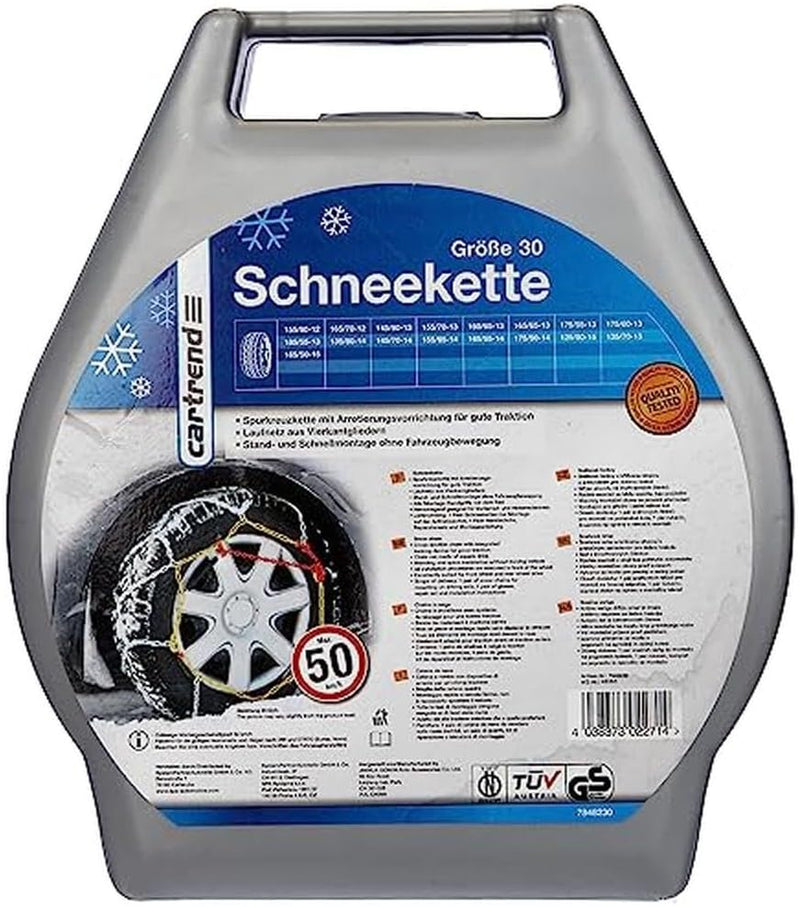 cartrend Schneeketten Auto Schneekette mit ÖNORM im Kunststoffkoffer, 2er-Set "Safety" Grösse 30, Gr