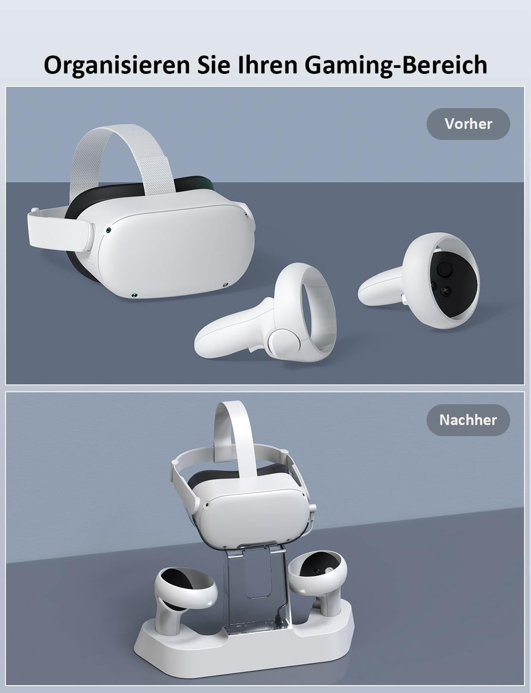 NexiGo Ladestation für Oculus Quest 2 Zubehör, Headset-Displayhalter und Controller-Halterung, [Supp