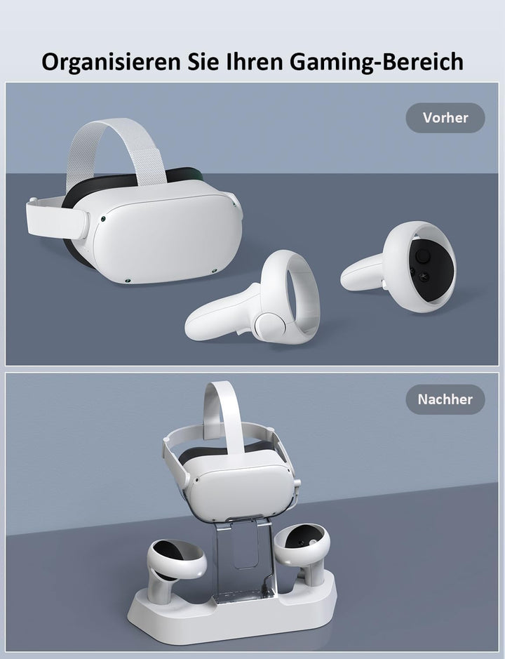 NexiGo Ladestation für Oculus Quest 2 Zubehör, Headset-Displayhalter und Controller-Halterung, [Supp