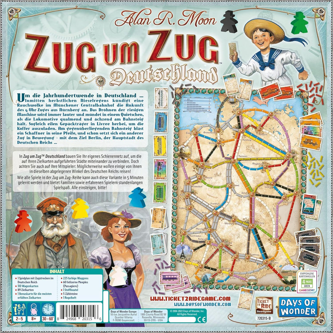 Asmodee Days of Wonder, Zug um Zug Deutschland (Auflage 2023), Grundspiel + Erweiterung, Familienspi